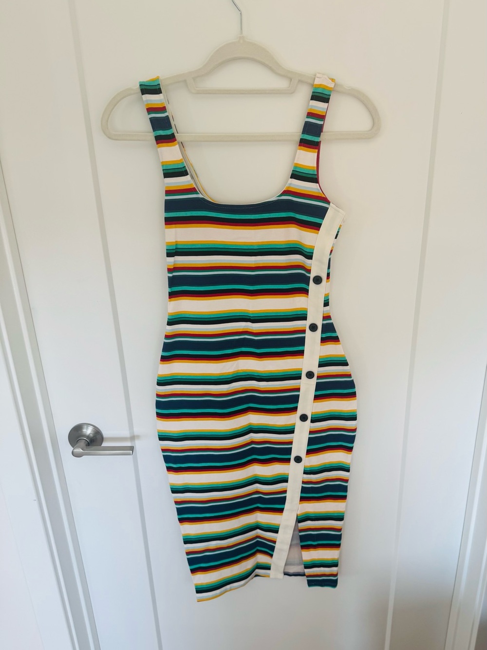 Express Striped Tank Midi Dress in Teal, Yellow, Navy, Green & Cream XS NWOT